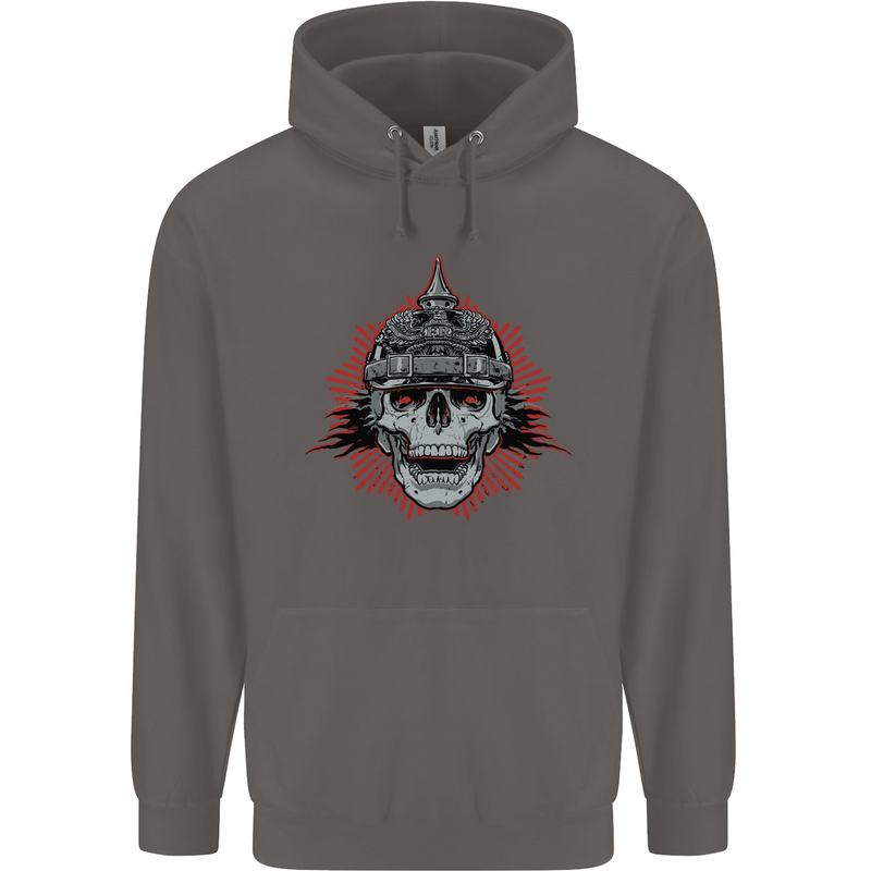 Pickelhaube Skull Prussian Helmet Biker Mens 80% Cotton Hoodie Charcoal