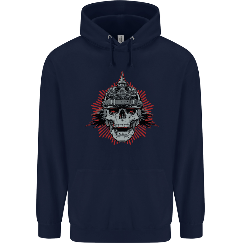 Pickelhaube Skull Prussian Helmet Biker Mens 80% Cotton Hoodie Navy Blue