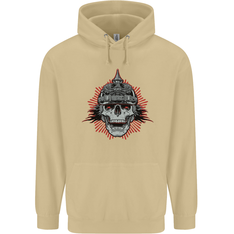 Pickelhaube Skull Prussian Helmet Biker Mens 80% Cotton Hoodie Sand