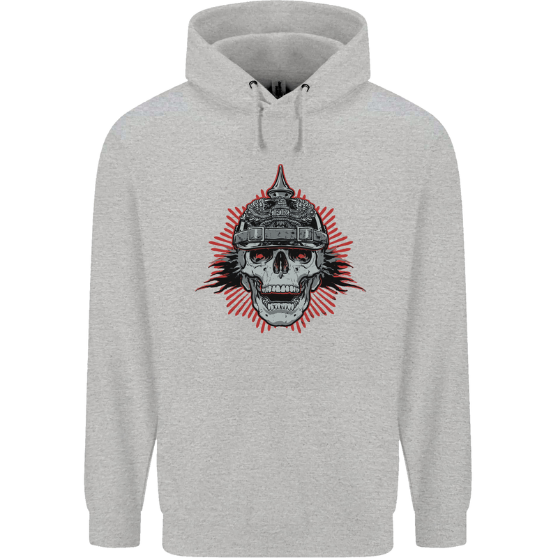 Pickelhaube Skull Prussian Helmet Biker Mens 80% Cotton Hoodie Sports Grey