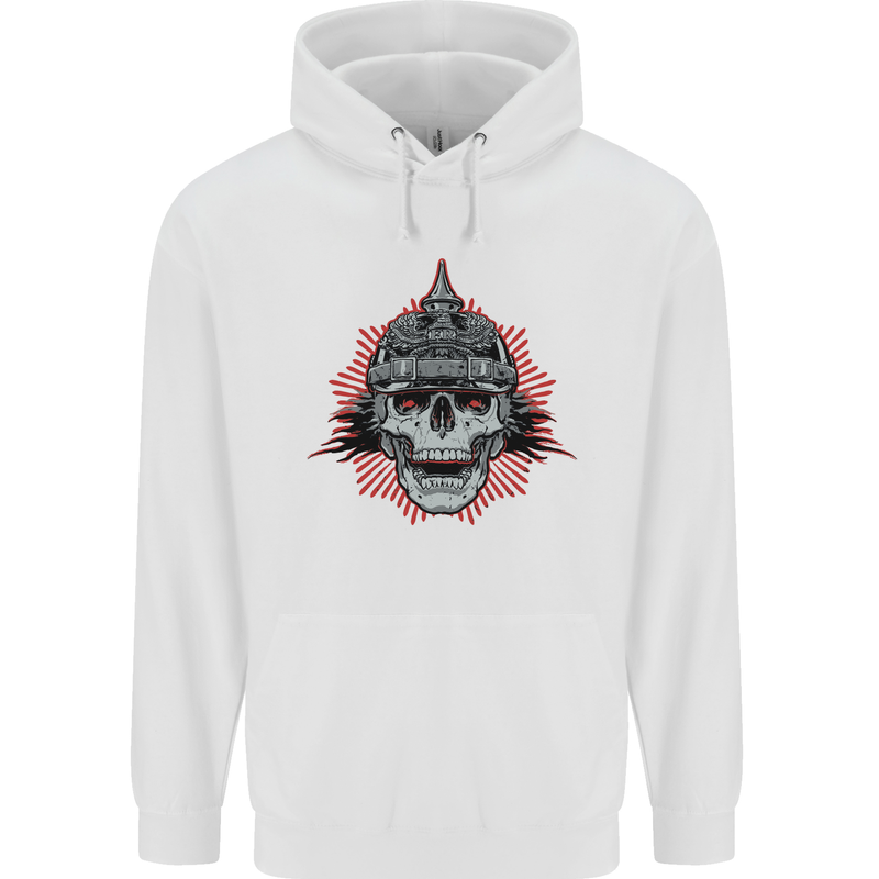 Pickelhaube Skull Prussian Helmet Biker Mens 80% Cotton Hoodie White