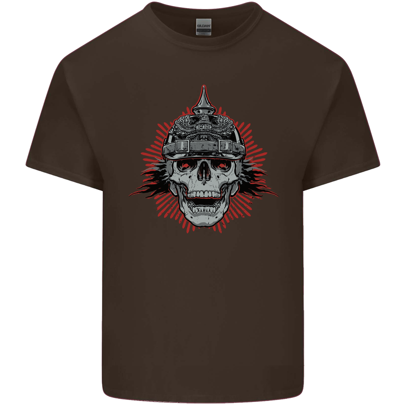 Pickelhaube Skull Prussian Helmet Biker Mens Cotton T-Shirt Tee Top Dark Chocolate