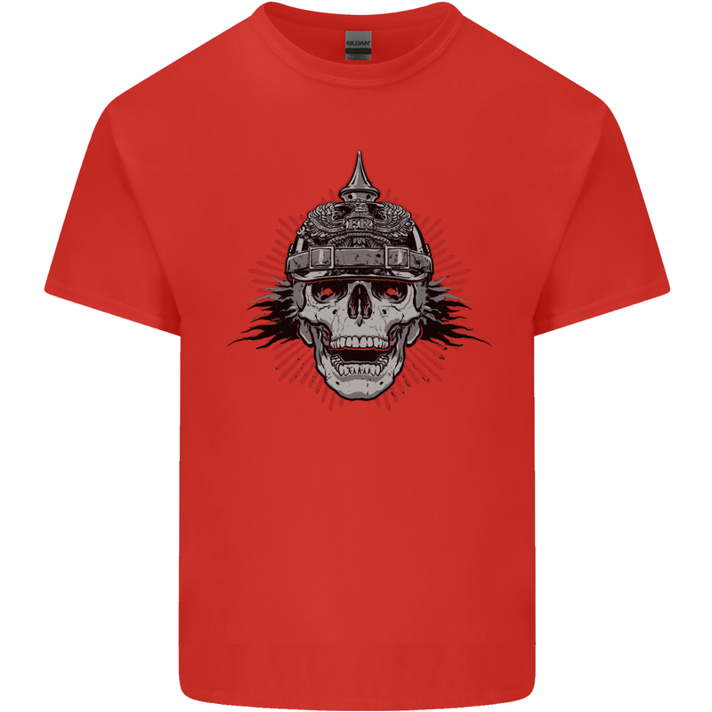 Pickelhaube Skull Prussian Helmet Biker Mens Cotton T-Shirt Tee Top Red