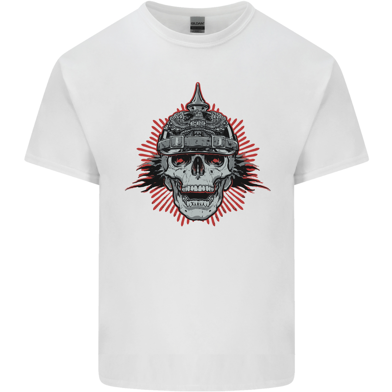 Pickelhaube Skull Prussian Helmet Biker Mens Cotton T-Shirt Tee Top White