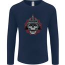 Pickelhaube Skull Prussian Helmet Biker Mens Long Sleeve T-Shirt Navy Blue