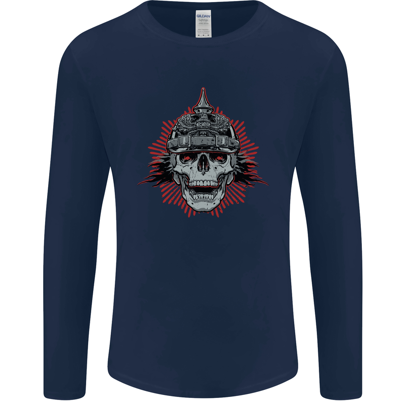 Pickelhaube Skull Prussian Helmet Biker Mens Long Sleeve T-Shirt Navy Blue