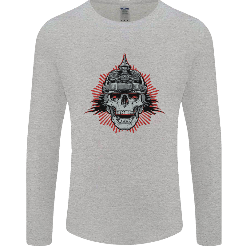 Pickelhaube Skull Prussian Helmet Biker Mens Long Sleeve T-Shirt Sports Grey