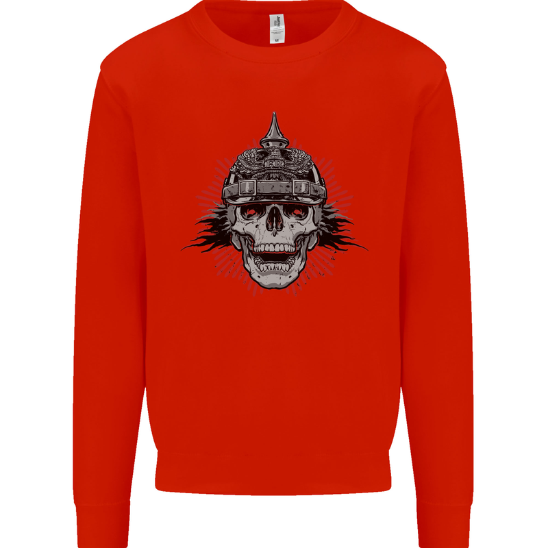 Pickelhaube Skull Prussian Helmet Biker Mens Sweatshirt Jumper Bright Red