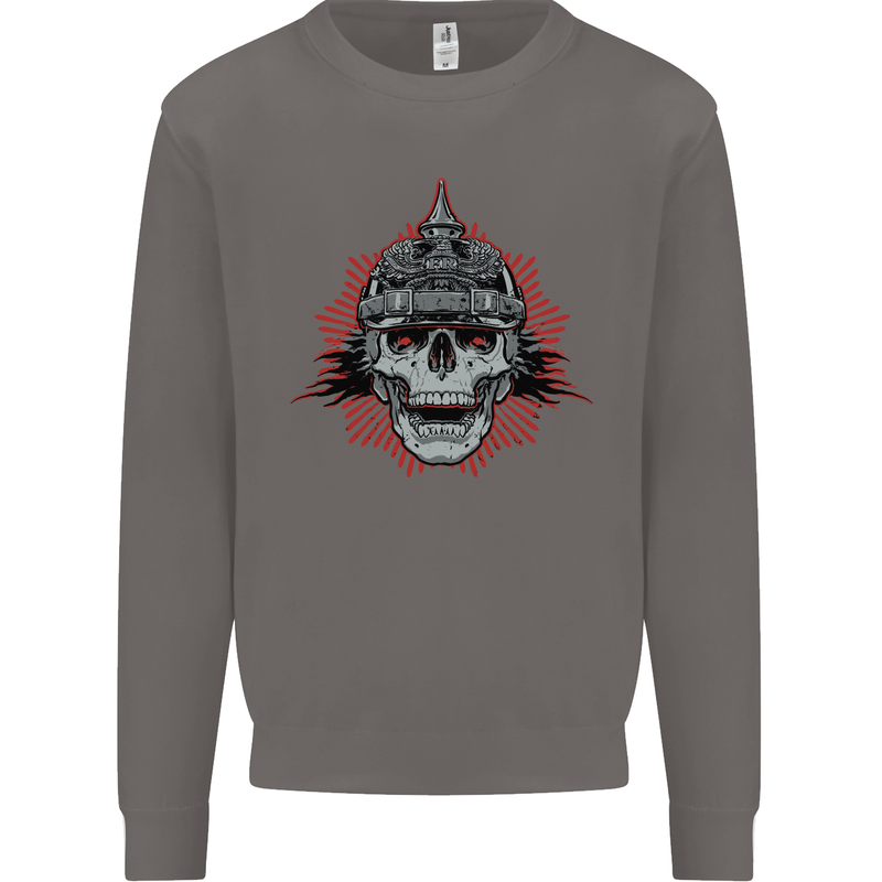 Pickelhaube Skull Prussian Helmet Biker Mens Sweatshirt Jumper Charcoal