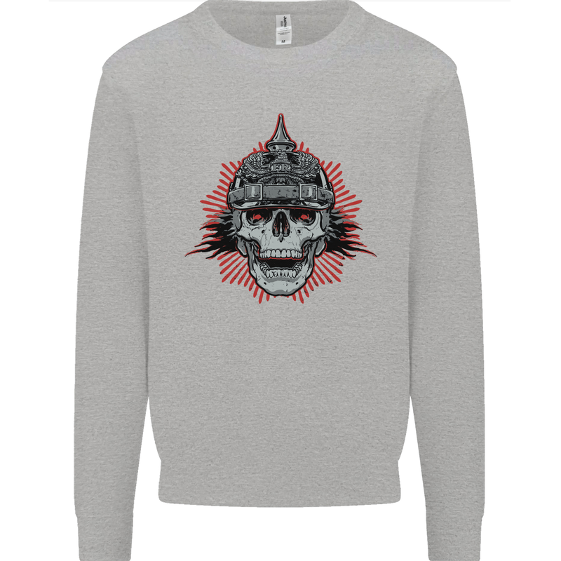 Pickelhaube Skull Prussian Helmet Biker Mens Sweatshirt Jumper Sports Grey