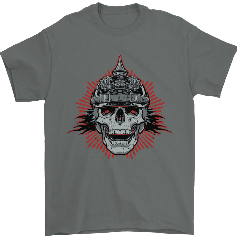 Pickelhaube Skull Prussian Helmet Biker Mens T-Shirt Cotton Gildan Charcoal