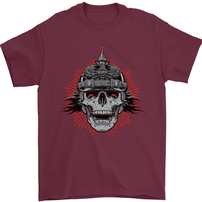 Pickelhaube Skull Prussian Helmet Biker Mens T-Shirt Cotton Gildan Maroon