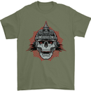 Pickelhaube Skull Prussian Helmet Biker Mens T-Shirt Cotton Gildan Military Green