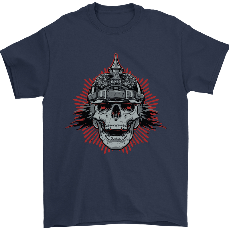 Pickelhaube Skull Prussian Helmet Biker Mens T-Shirt Cotton Gildan Navy Blue