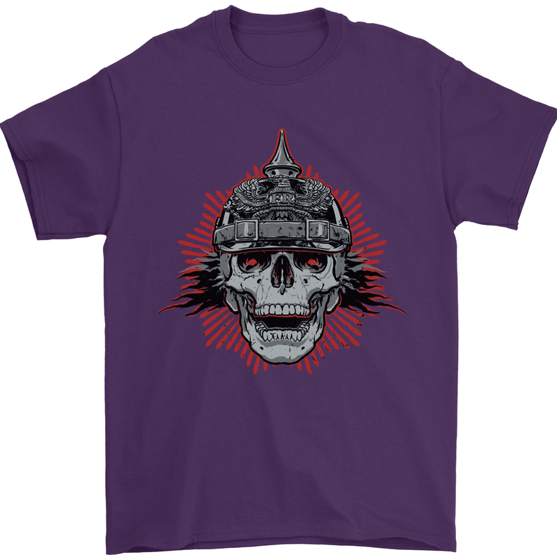 Pickelhaube Skull Prussian Helmet Biker Mens T-Shirt Cotton Gildan Purple
