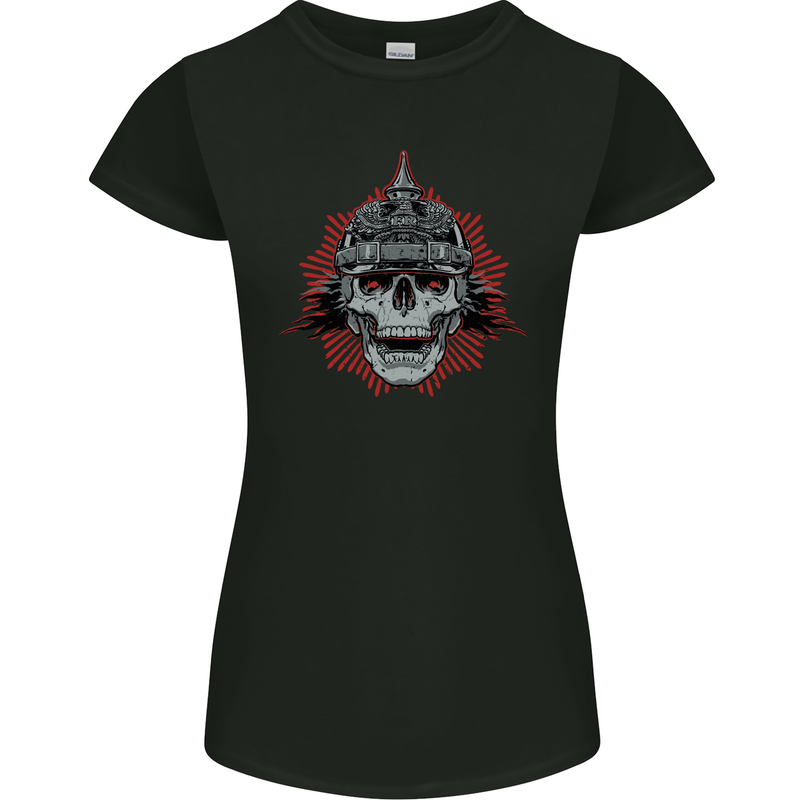 Pickelhaube Skull Prussian Helmet Biker Womens Petite Cut T-Shirt Black
