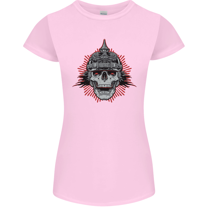 Pickelhaube Skull Prussian Helmet Biker Womens Petite Cut T-Shirt Light Pink
