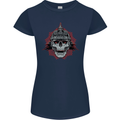 Pickelhaube Skull Prussian Helmet Biker Womens Petite Cut T-Shirt Navy Blue