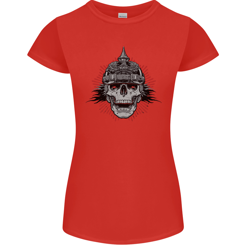 Pickelhaube Skull Prussian Helmet Biker Womens Petite Cut T-Shirt Red