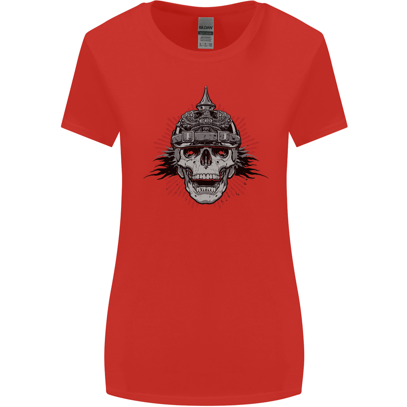 Pickelhaube Skull Prussian Helmet Biker Womens Wider Cut T-Shirt Red