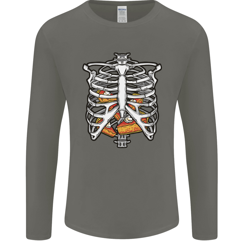 Pie Inside a Skeleton Torso Funny Food Mens Long Sleeve T-Shirt Charcoal