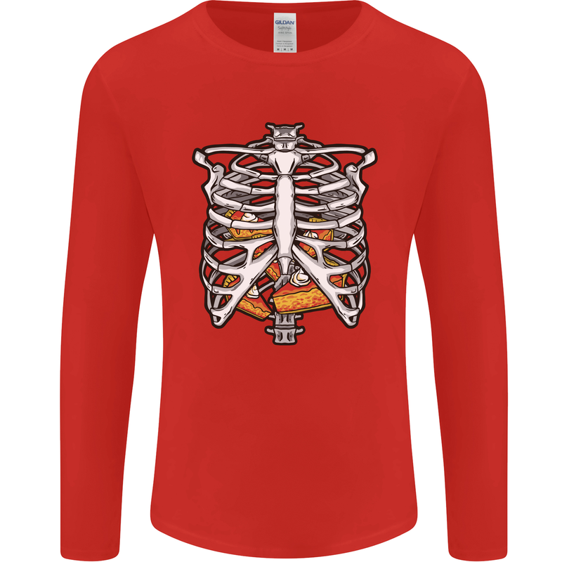 Pie Inside a Skeleton Torso Funny Food Mens Long Sleeve T-Shirt Red