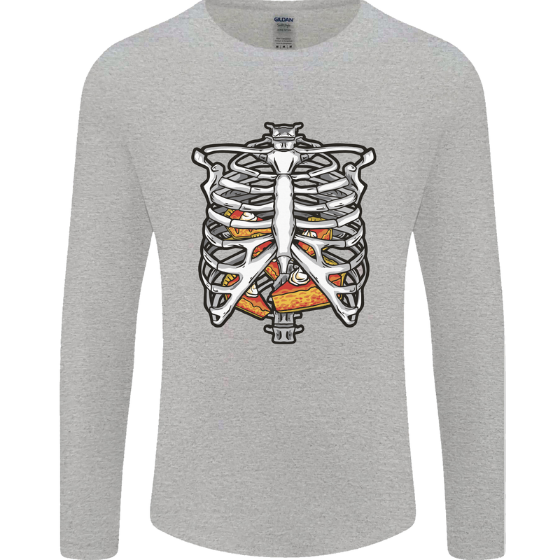 Pie Inside a Skeleton Torso Funny Food Mens Long Sleeve T-Shirt Sports Grey