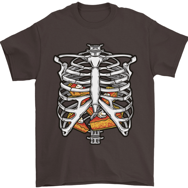 Pie Inside a Skeleton Torso Funny Food Mens T-Shirt Cotton Gildan Dark Chocolate