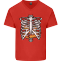 Pie Inside a Skeleton Torso Funny Food Mens V-Neck Cotton T-Shirt Red
