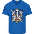 Pie Inside a Skeleton Torso Funny Food Mens V-Neck Cotton T-Shirt Royal Blue