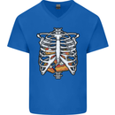 Pie Inside a Skeleton Torso Funny Food Mens V-Neck Cotton T-Shirt Royal Blue
