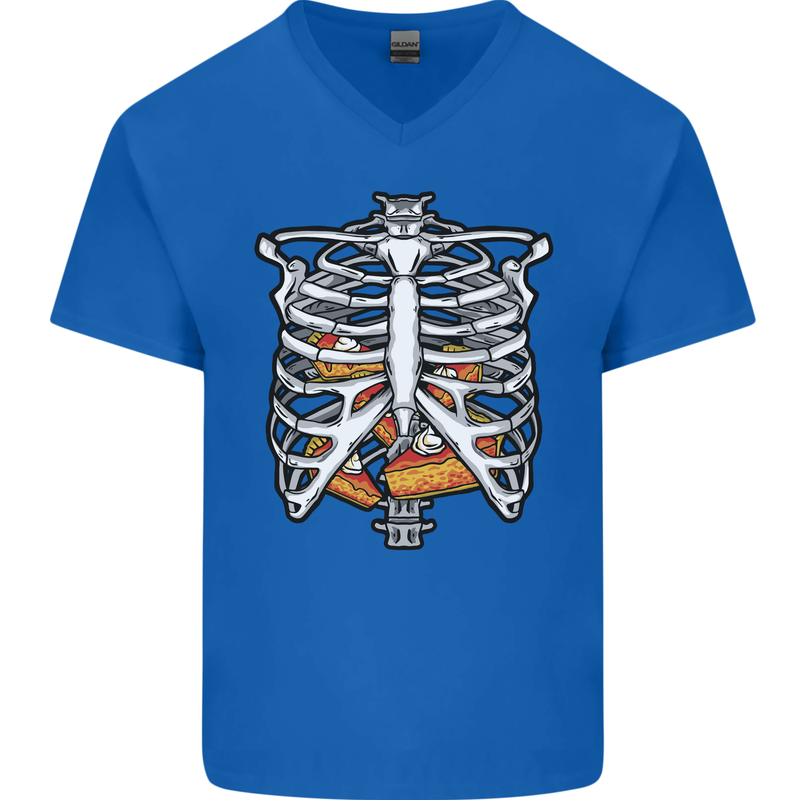 Pie Inside a Skeleton Torso Funny Food Mens V-Neck Cotton T-Shirt Royal Blue