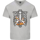 Pie Inside a Skeleton Torso Funny Food Mens V-Neck Cotton T-Shirt Sports Grey