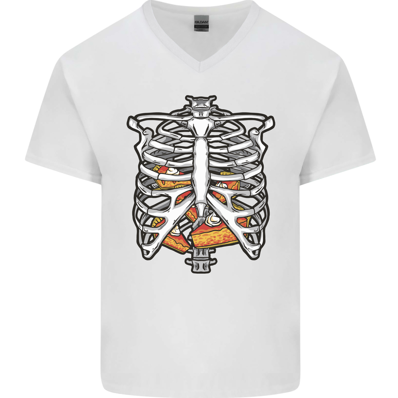 Pie Inside a Skeleton Torso Funny Food Mens V-Neck Cotton T-Shirt White
