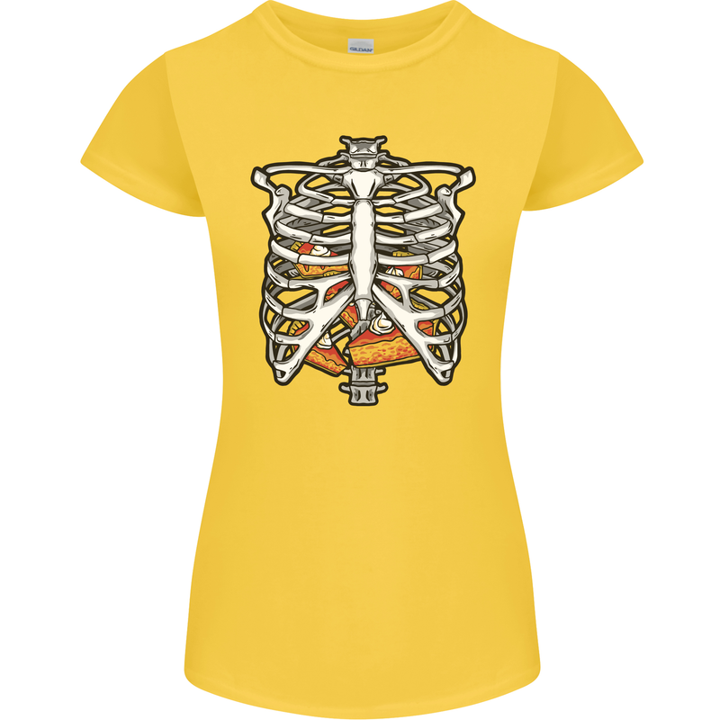 Pie Inside a Skeleton Torso Funny Food Womens Petite Cut T-Shirt Yellow