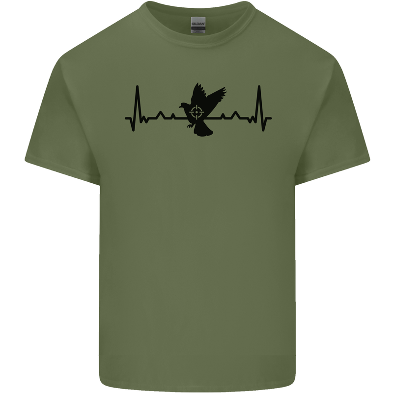 Pigeon Hunting Heart Beat ECG Hunter Mens Cotton T-Shirt Tee Top Military Green