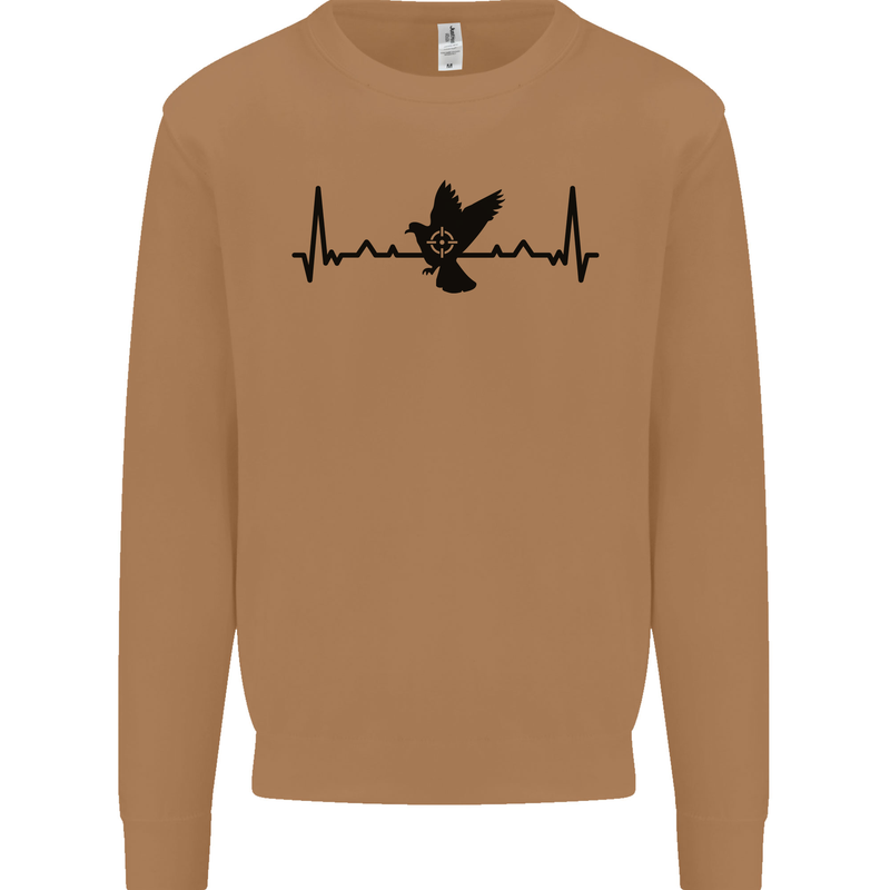Pigeon Hunting Heart Beat ECG Hunter Mens Sweatshirt Jumper Caramel Latte