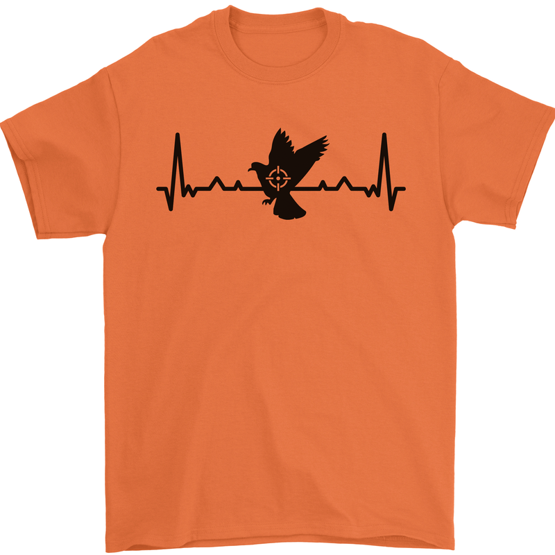 Pigeon Hunting Heart Beat ECG Hunter Mens T-Shirt 100% Cotton Orange