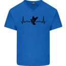 Pigeon Hunting Heart Beat ECG Hunter Mens V-Neck Cotton T-Shirt Royal Blue
