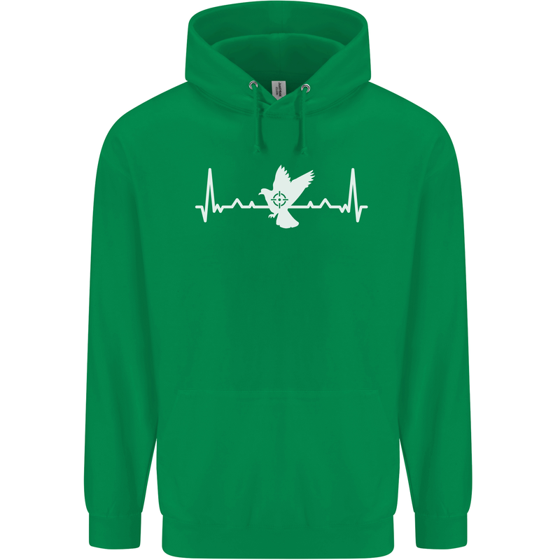 Pigeon Hunting Heart Beat Hunter ECG Mens 80% Cotton Hoodie Irish Green