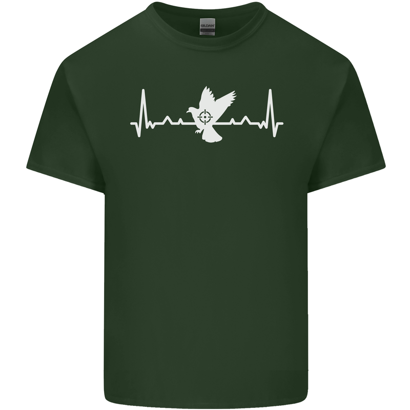 Pigeon Hunting Heart Beat Hunter ECG Mens Cotton T-Shirt Tee Top Forest Green