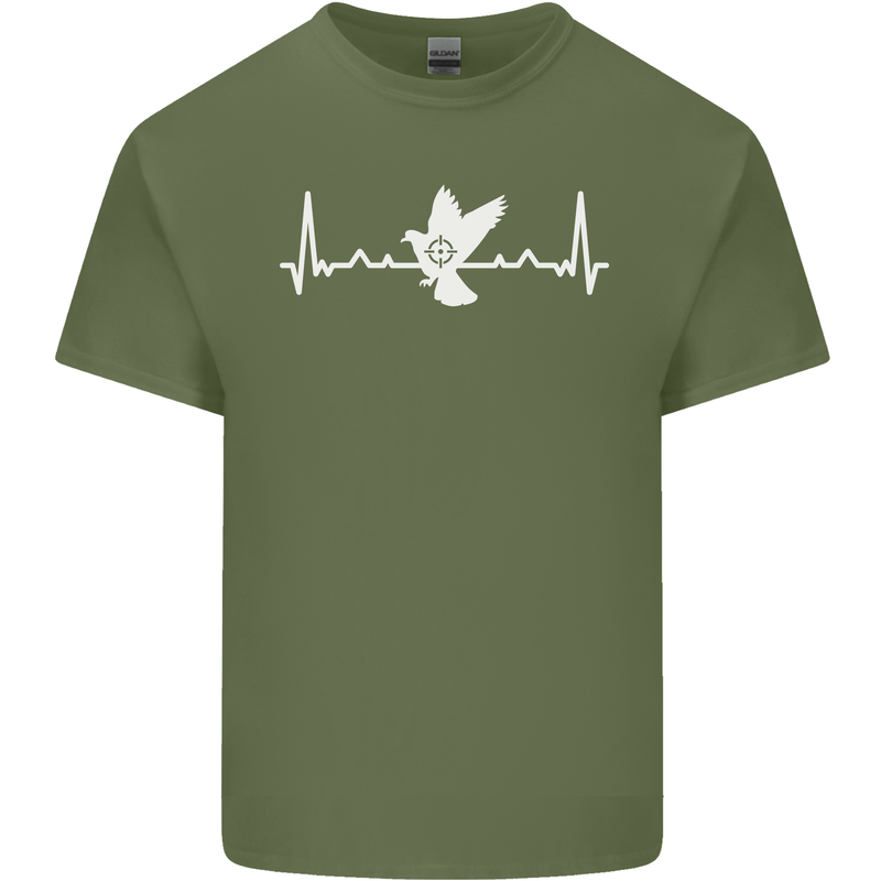 Pigeon Hunting Heart Beat Hunter ECG Mens Cotton T-Shirt Tee Top Military Green