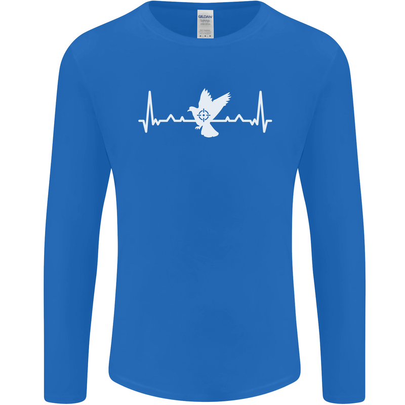 Pigeon Hunting Heart Beat Hunter ECG Mens Long Sleeve T-Shirt Royal Blue