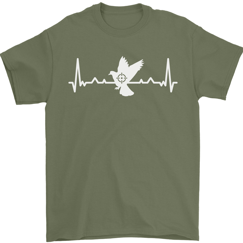 Pigeon Hunting Heart Beat Hunter ECG Mens T-Shirt 100% Cotton Military Green