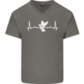 Pigeon Hunting Heart Beat Hunter ECG Mens V-Neck Cotton T-Shirt Charcoal