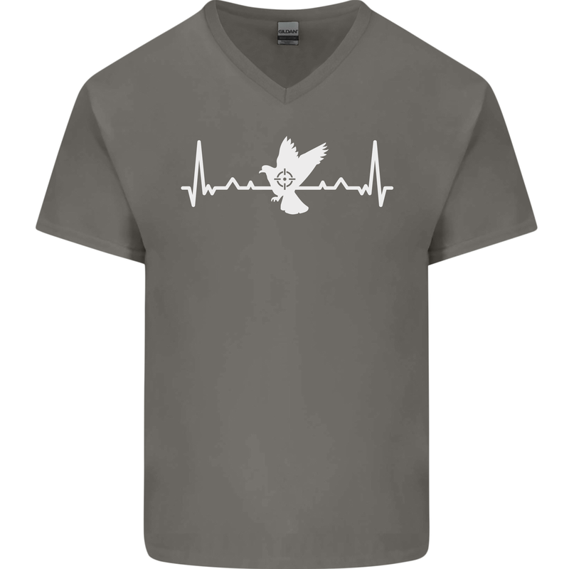 Pigeon Hunting Heart Beat Hunter ECG Mens V-Neck Cotton T-Shirt Charcoal