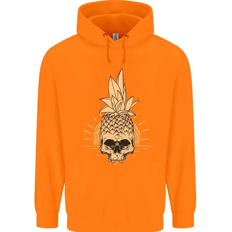 Pineapple Skull Gothic Biker Surfing Childrens Kids Hoodie Orange