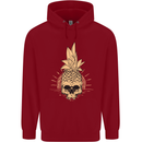 Pineapple Skull Gothic Biker Surfing Childrens Kids Hoodie Red