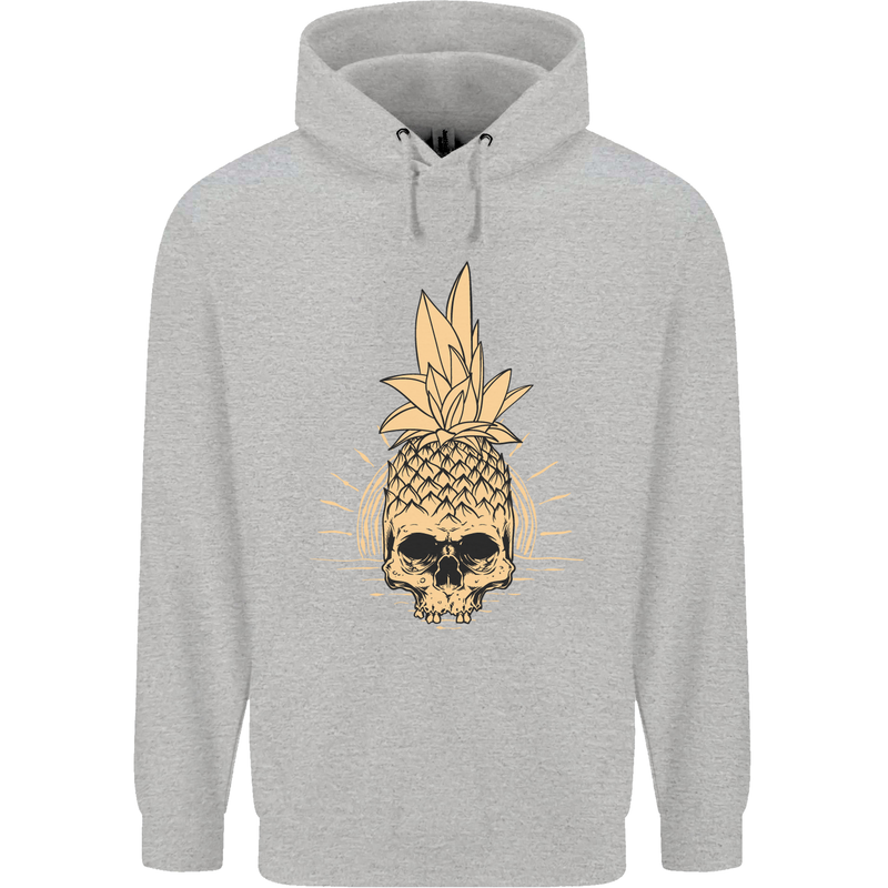 Pineapple Skull Gothic Biker Surfing Childrens Kids Hoodie Sports Grey