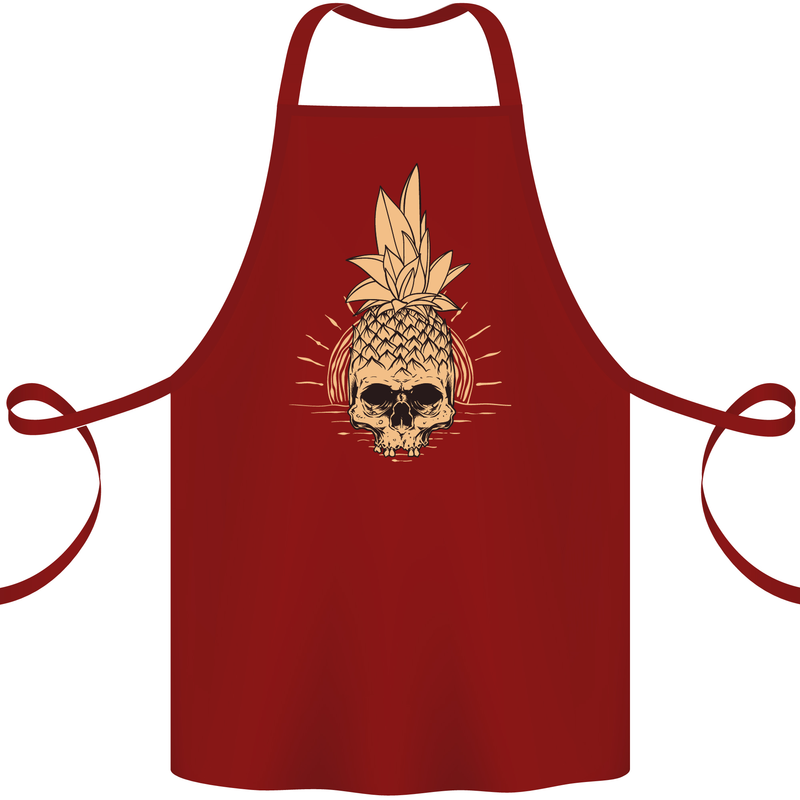 Pineapple Skull Gothic Biker Surfing Cotton Apron 100% Organic Maroon